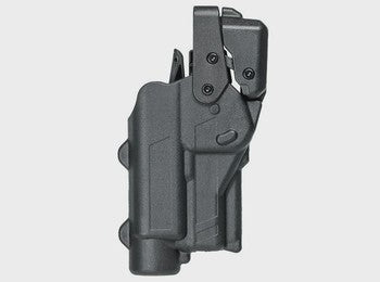 Rapid Force Duty Holster V3 with Light Compatibility and Removable Hood - Mid Ride Belt Slide - Glock 19/19X/19 MOS/23 (Gen 1-4)/44/45/45 MOS, Glock 17/17 MOS/22 (Gen 1-4)/47/47 MOS - Matte Black - Right Hand - No Axon